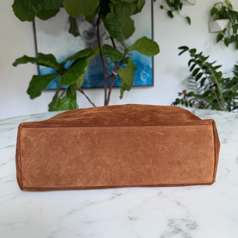 Quince Italian Leather Suede Slouchy Shoulder Bag in Whiskey Brown - Picture 6 of 16